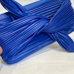 Cobalt blue Textured Accordion Knot Front PVC Clutch